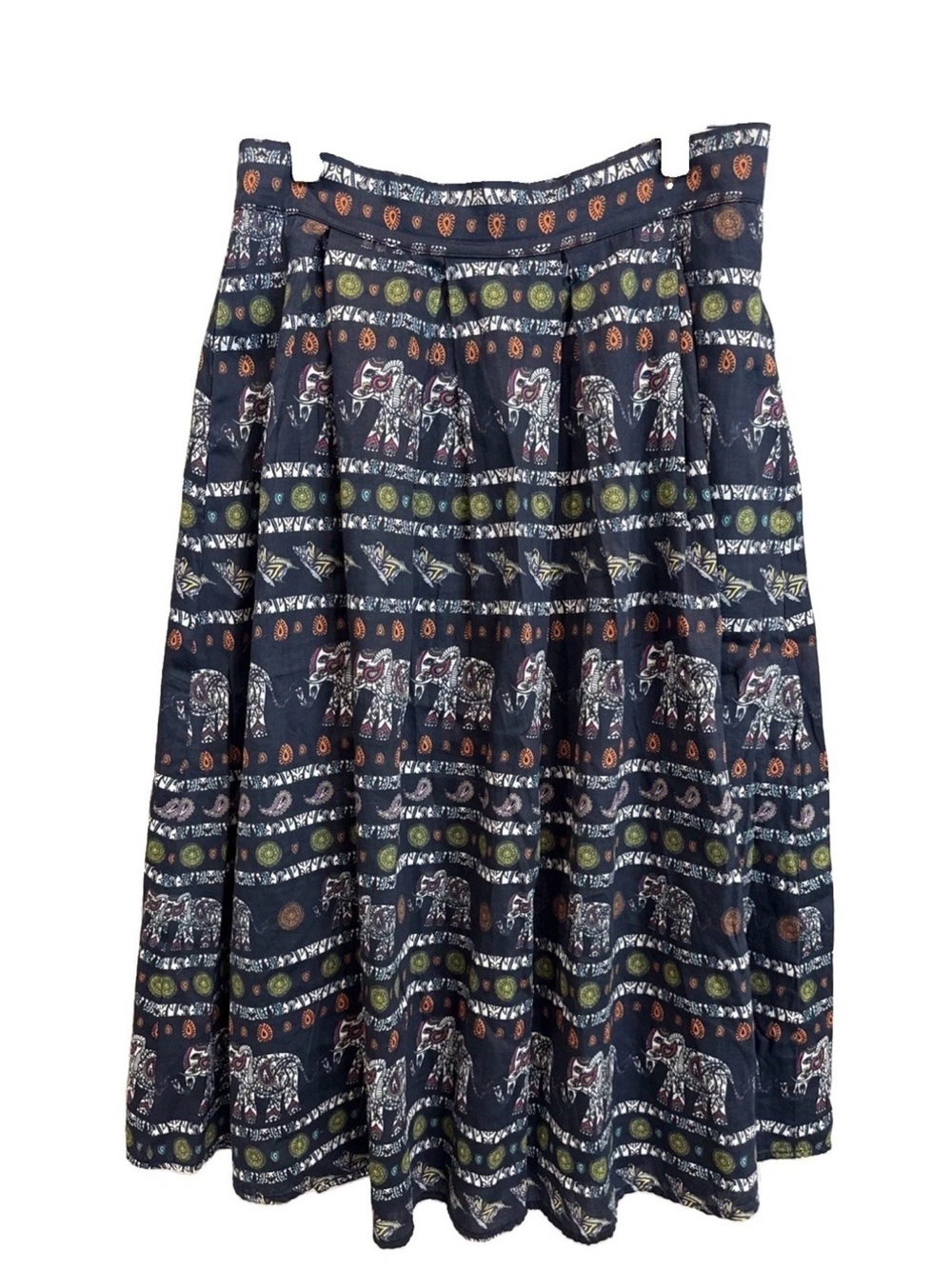 Sam And Lavi Navy Batic Print A-Line Box Pleat Midi Skirt
